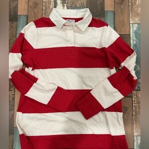 Lands end polo rugby men’s shirt striped red and white long sleeve size small
